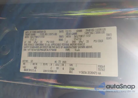 2016 Ford F-150 Xlt from USA, damaged, VIN 1FTEW1EP6GFA17909